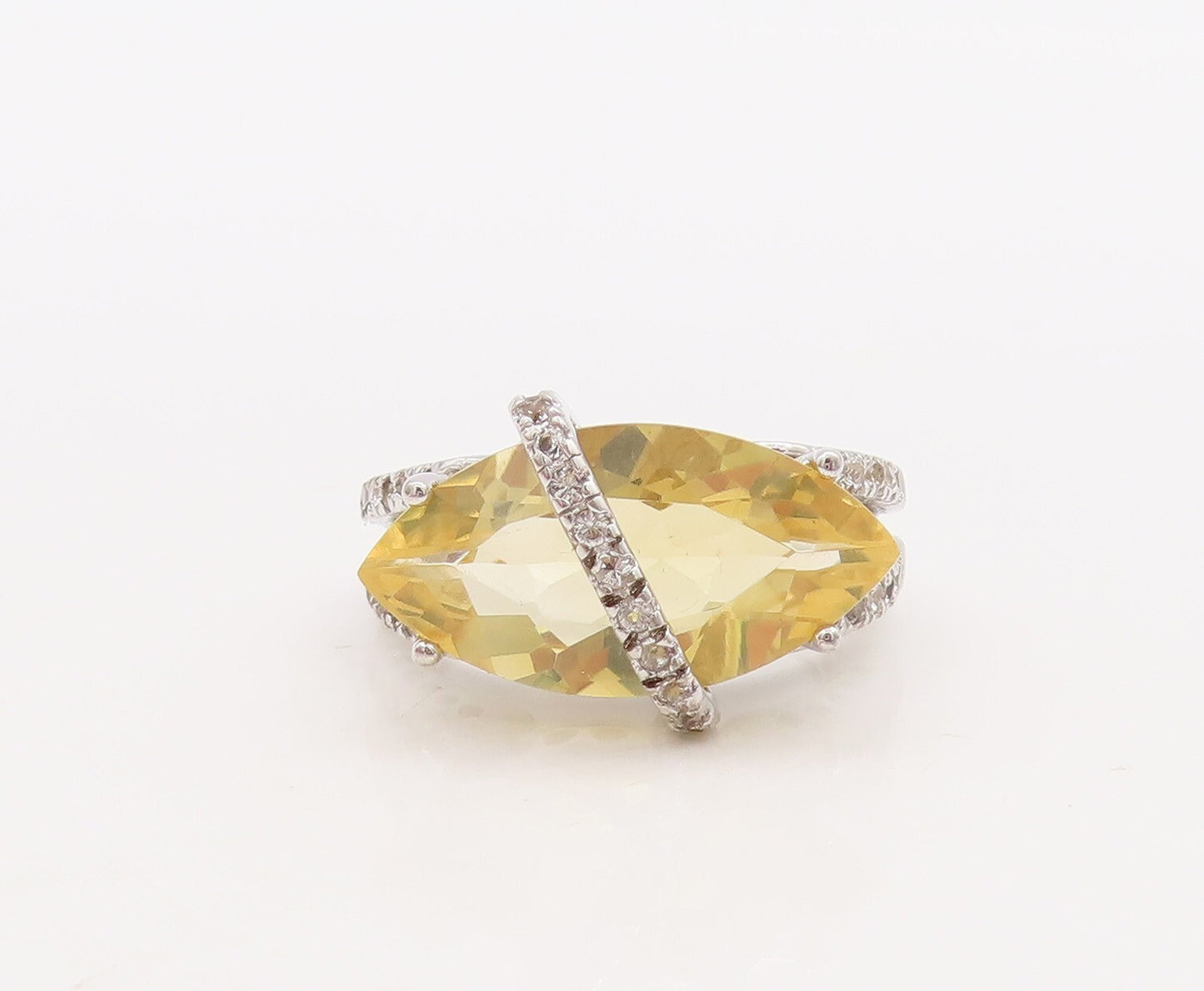 925 Sterling Silver Vintage Ring Marquise Cut Citrine & Topaz Band Sz 7  RG29846