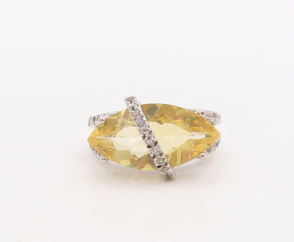 925 Sterling Silver Vintage Ring Marquise Cut Citrine & Topaz Band Sz 7  RG29846