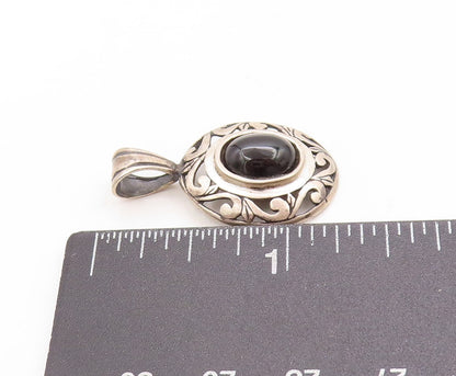 925 Sterling Silver Vintage Pendant JEZLAINE Swirly Carved Cabochon Onyx PT23837