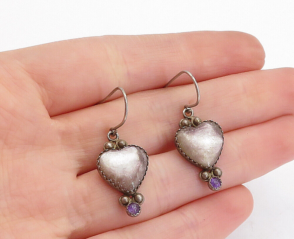 Q.T. NAVAJO 925 Silver  Vintage Mother Of Pearl & Amethyst Earrings  EG2191