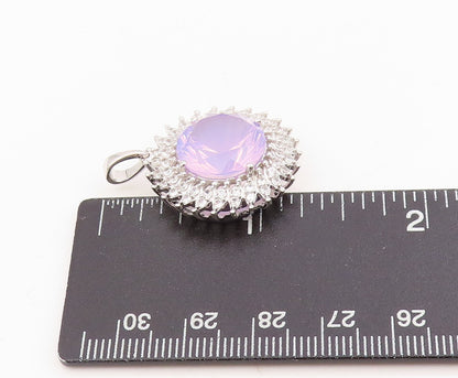 925 Sterling Silver Vintage Pendant Topaz & Halo CZ Sunflower Charm  PT25322