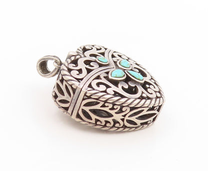 925 Sterling Silver Vintage Pendant Turquoise Scrollwork Heart OPENS  PT25834