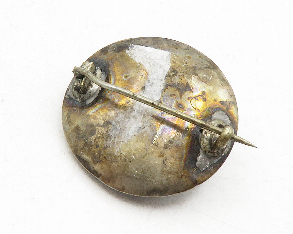 925 Sterling Silver  Vintage Antique Oxidized Etched Dome Brooch Pin  BP4473