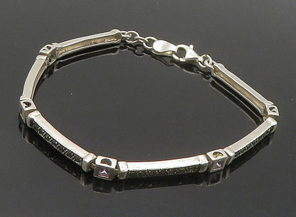 925 Sterling Silver   Cubic Zirconia & Marcasite Bar Chain Bracelet  BT6411