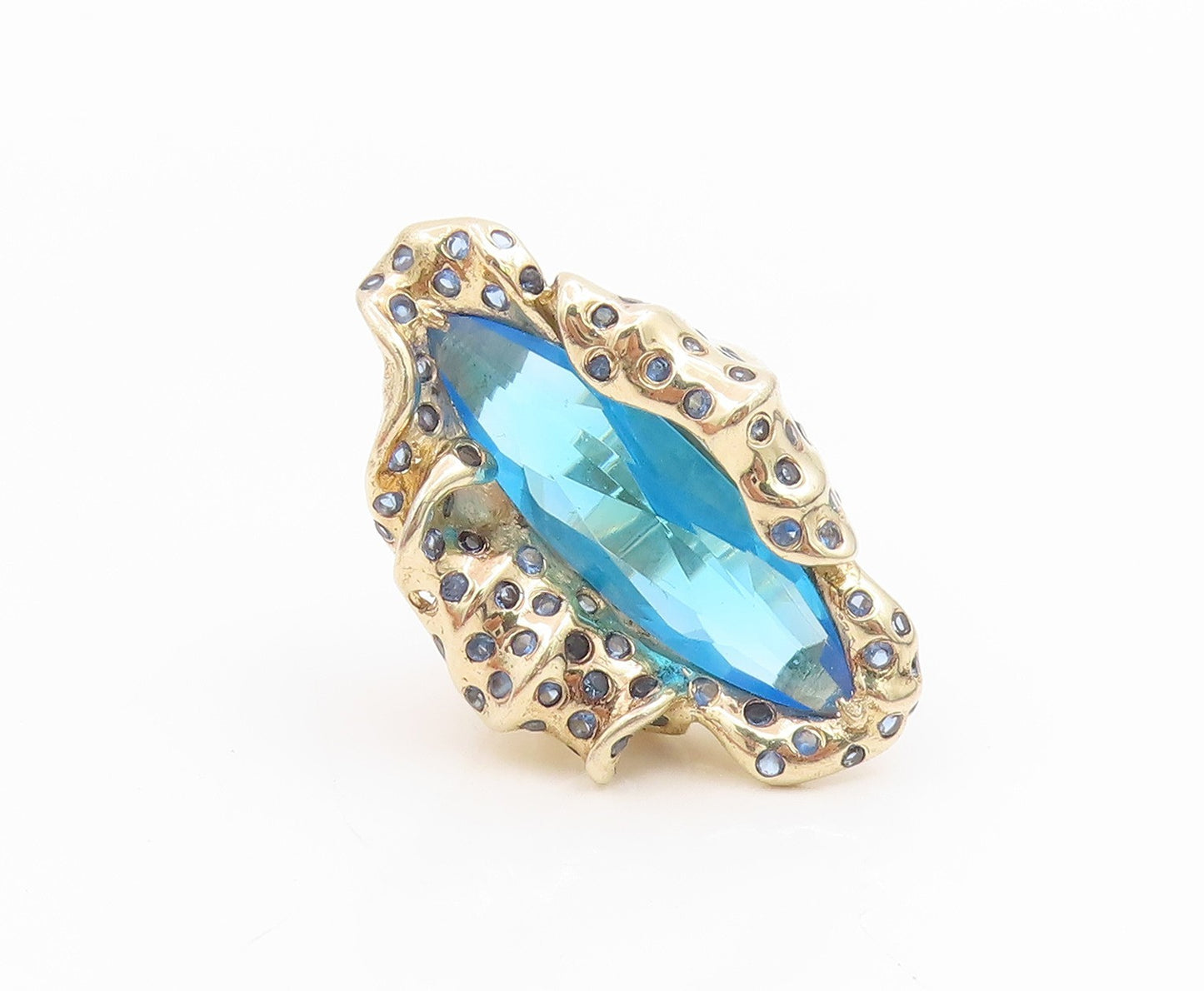 925 Sterling Silver Vintage Ring Gold Plated Blue Topaz Band  Sz 6.5  RG35452