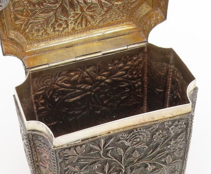 Vintage Silver  Large Trinket Box Antique Intricate Floral OPENS  TR4147