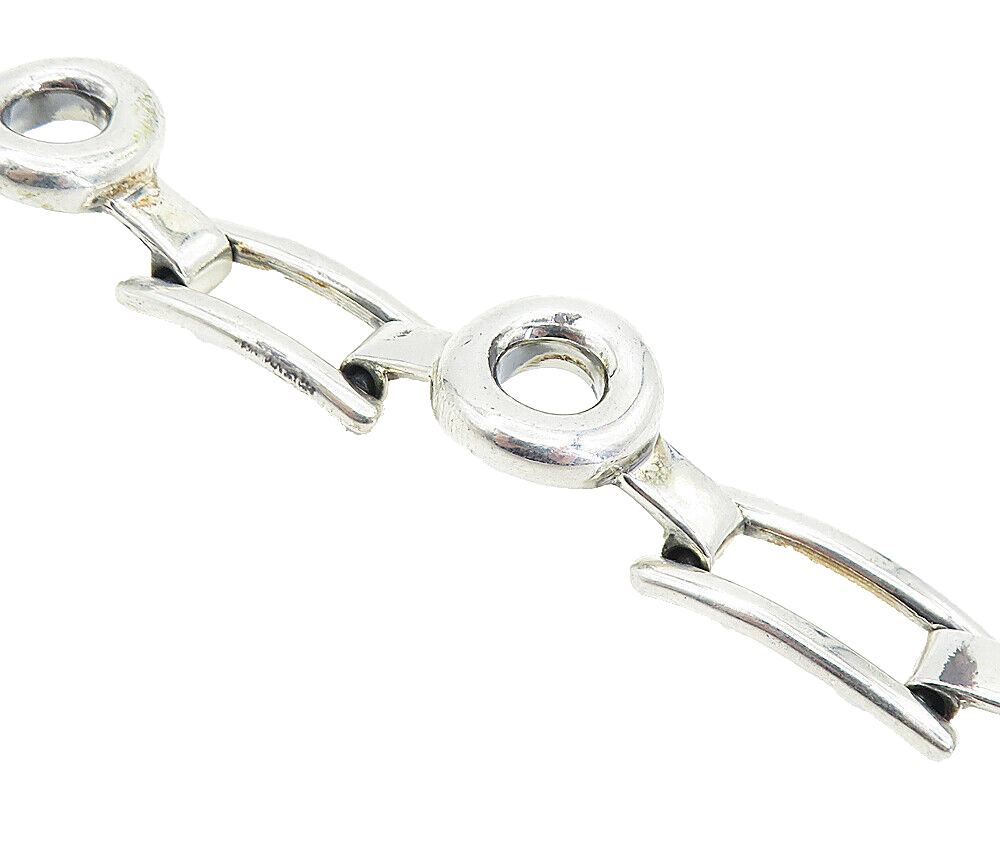 925 Sterling Silver  Vintage Circle Bar Hinge Link Chain Bracelet  BT3202