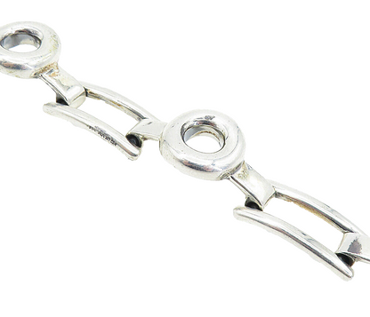 925 Sterling Silver  Vintage Circle Bar Hinge Link Chain Bracelet  BT3202