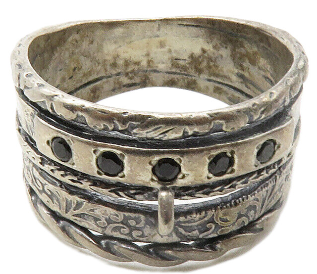 SHABLOOL 925 Silver  Vintage Black Hematite Split Band Ring Sz 10  RG13318
