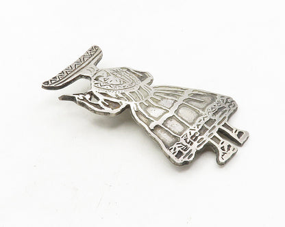 925 Sterling Silver  Vintage Antique Woman In Dress & Hat Brooch Pin  BP3938
