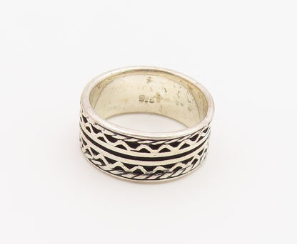 925 Sterling Silver Vintage Ring Classic Geometric Pattern Band  Sz 6  RG36895