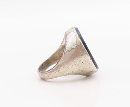 925 Sterling Silver Vintage Ring Modernist Lapis Lazuli Band  Sz 6  RG36262