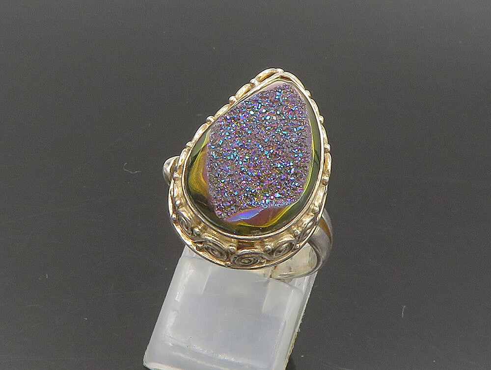 SAJEN 925 Silver  Vintage Pear Shaped Purple Druzy Swirl Ring Sz 6.5  RG24282
