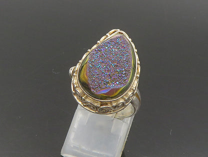SAJEN 925 Silver  Vintage Pear Shaped Purple Druzy Swirl Ring Sz 6.5  RG24282