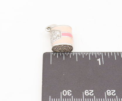 925 Sterling Silver Vintage Pendant Topaz Beaded Two Tone Enameled Bag  PT22442