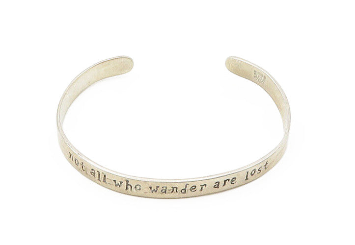 FAR FETCHED 925 Silver  Vintage Not All Who Wander Quote Cuff Bracelet  BT7659