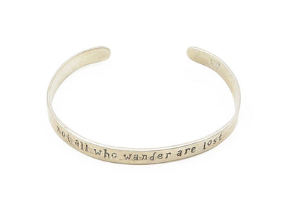 FAR FETCHED 925 Silver  Vintage Not All Who Wander Quote Cuff Bracelet  BT7659