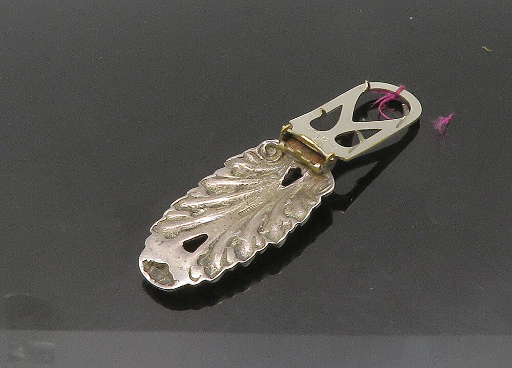 925 Sterling Silver  Vintage Shiny Floral Leaf Design Tie Clip  TR2942