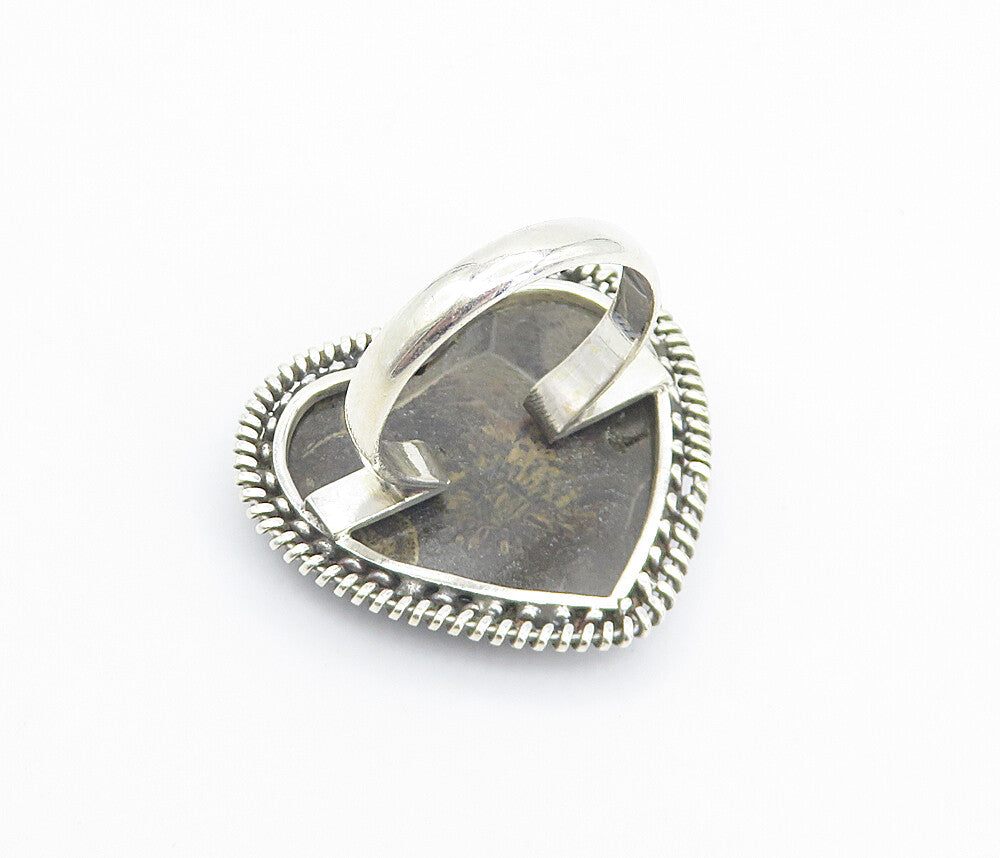 925 Sterling Silver  Brown Jasper Love Heart Cocktail Ring Sz 8.5  RG8474