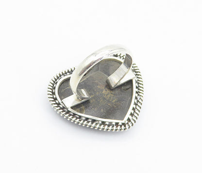 925 Sterling Silver  Brown Jasper Love Heart Cocktail Ring Sz 8.5  RG8474