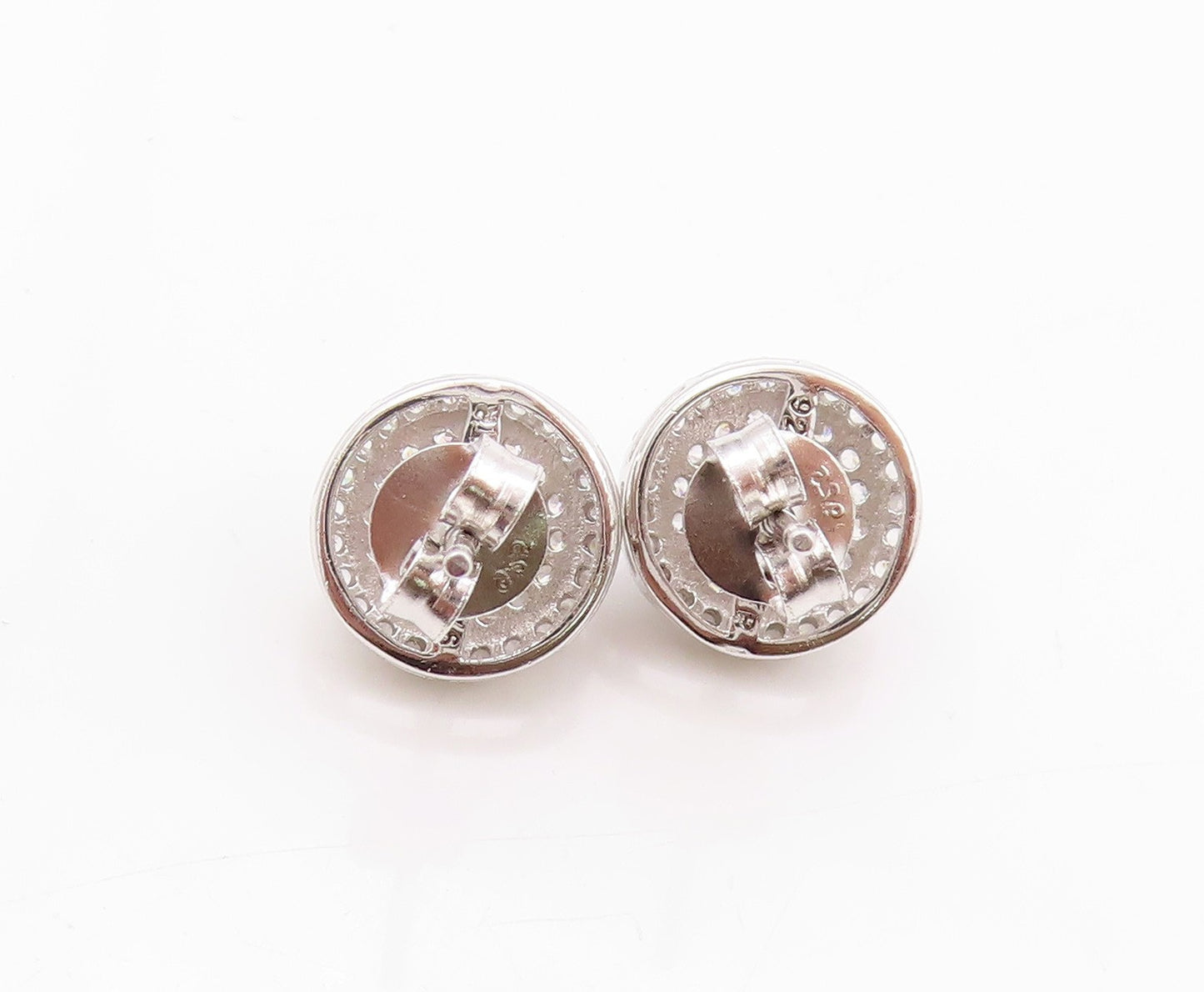 925 Sterling Silver Vintage Earrings Round CZ Halo CZ Band Design Studs  EG13595
