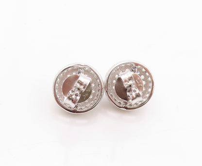 925 Sterling Silver Vintage Earrings Round CZ Halo CZ Band Design Studs  EG13595