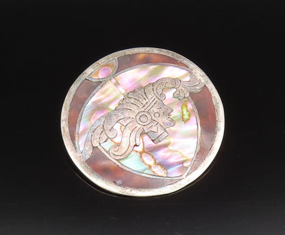 MEXICO 925 Silver  Vintage Abalone & Tiger's Eye Warrior Brooch Pin  BP10088