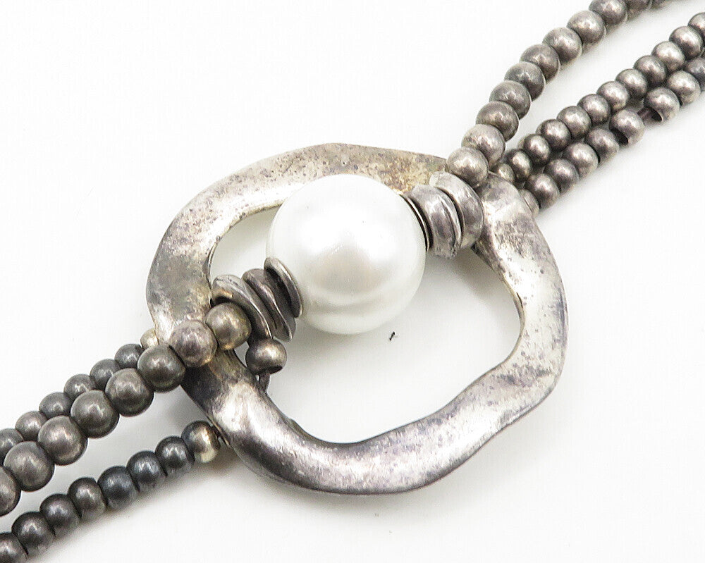 UNO DE 50 925 Sterling Silver Vintage Shiny Pearl Beaded Chain Bracelet BT7855