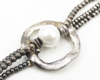 UNO DE 50 925 Sterling Silver Vintage Shiny Pearl Beaded Chain Bracelet BT7855