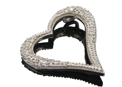 925 Sterling Silver  Vintage White Topaz Shiny Open Love Heart Pendant  PT8625