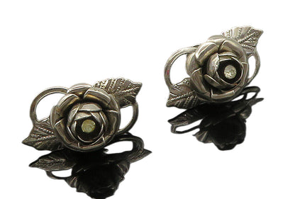 925 Sterling Silver  Vintage Topaz Flower Motif Non Pierce Earrings  EG8277