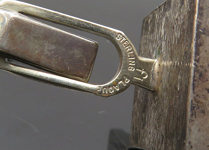 925 Sterling Silver  Vintage Dark Tone Modernist Sculpted Cufflinks  TR2769