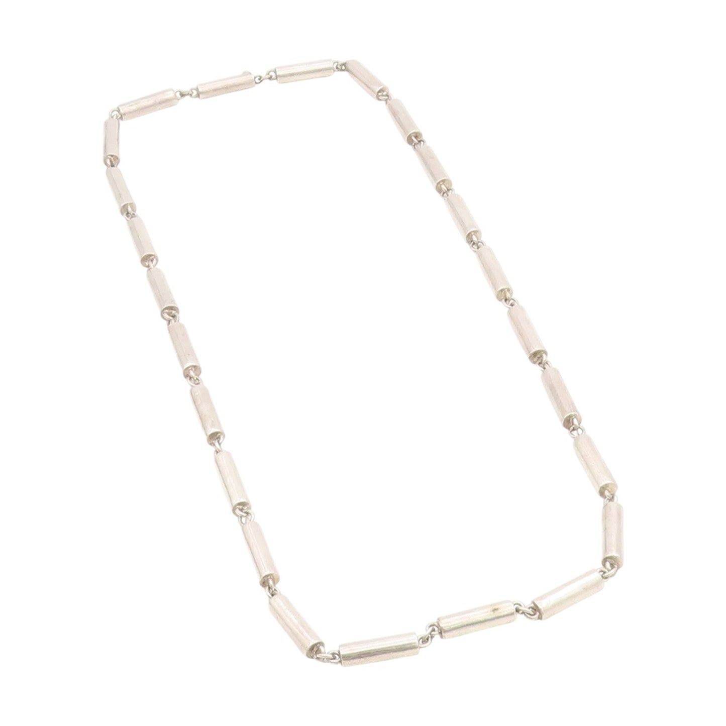 925 Sterling Silver Vintage Necklace Minimalist Geometric Cylinder Link   NE4725