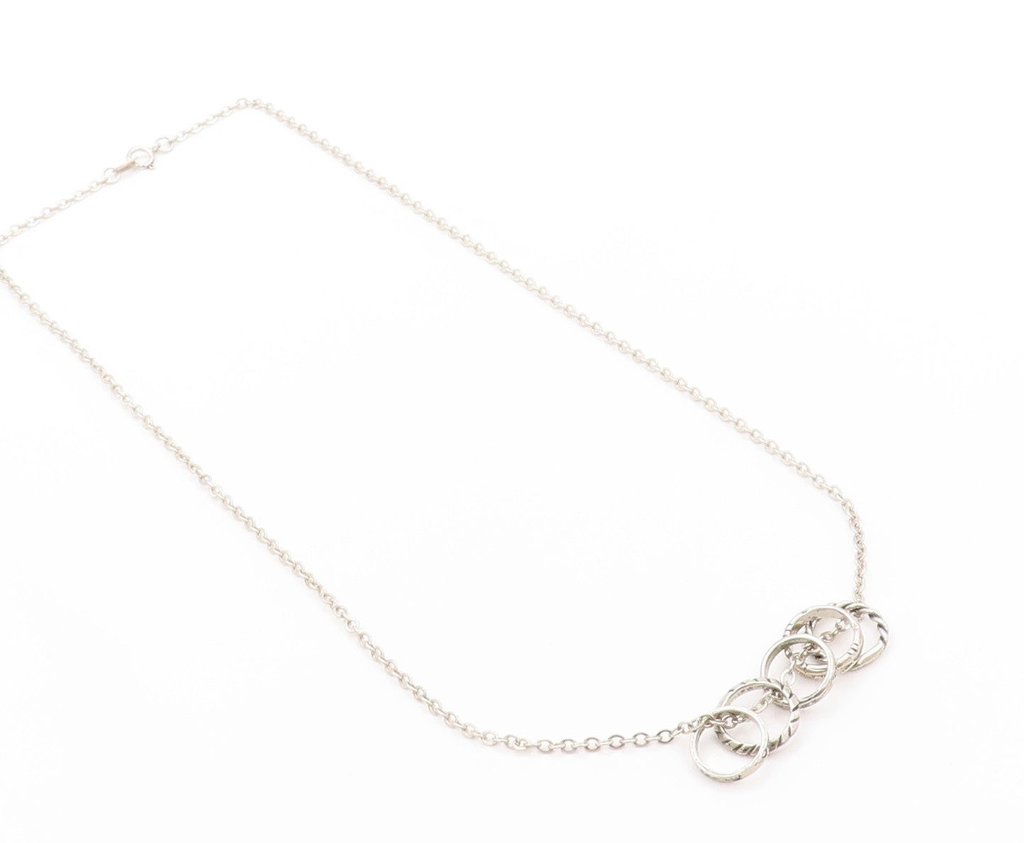 925 Sterling Silver Vintage Necklace CAROLYN POLLACK Carved Ring Chain  NE4556