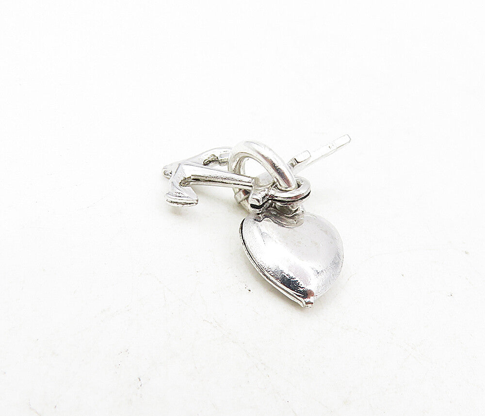 925 Sterling Silver  Shiny Love Heart Religious Cross Anchor Pendant  PT6764