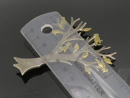 MEXICO 925 Silver  Vintage Two Tone Tree Branch With Birds Brooch Pin  BP9529