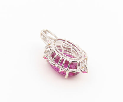 925 Sterling Silver Vintage Pendant Two Tone Oval Cut Pink Topaz Charm  PT26592