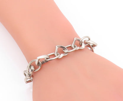925 Sterling Silver Vintage Bracelet Rings & Cutout Hearts Linked  BT11135