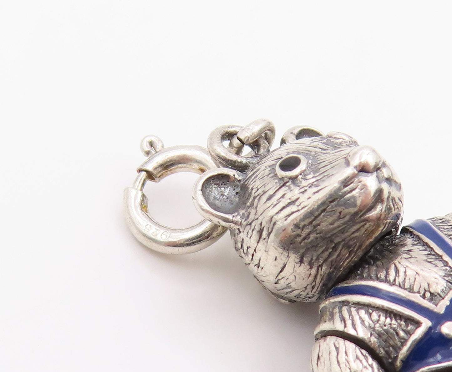 925 Sterling Silver Vintage Pendant Enamel Teddy Bear With Teddy MOVES  PT25954