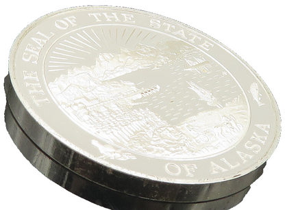 925 Sterling Silver  Shiny Seal Of The State Of Alaska Medallion Coin  TR1433