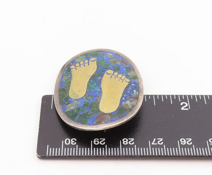 925 Sterling Silver Vintage Brooch MEXICO Malachite Inlay Foot Print  BP12014