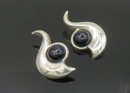 MEXICO 925 Silver  Vintage Black Onyx Shiny Non Pierce Earrings  EG10168