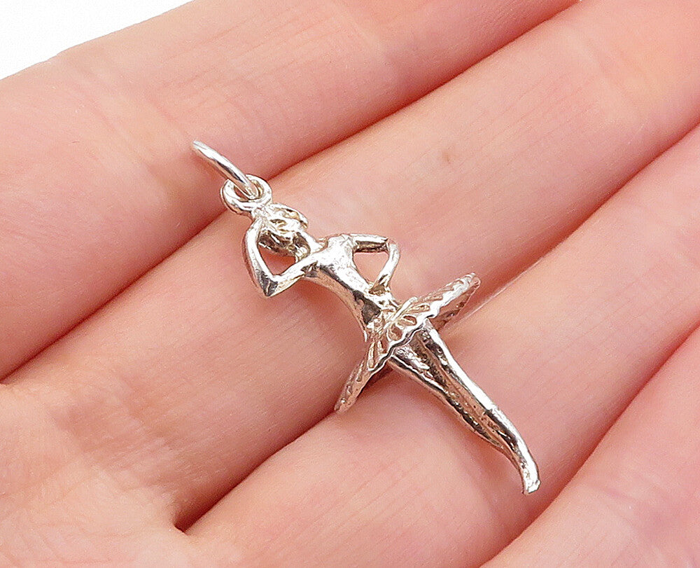 925 Sterling Silver  Vintage Shiny Sculpted Ballerina Dancer Pendant  PT3619