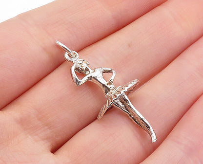 925 Sterling Silver  Vintage Shiny Sculpted Ballerina Dancer Pendant  PT3619