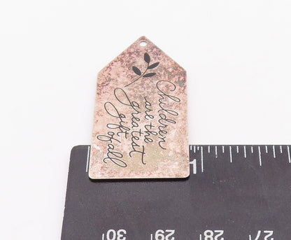 925 Sterling Silver Vintage Pendant Minimalist Etched Message On Plate  PT23376