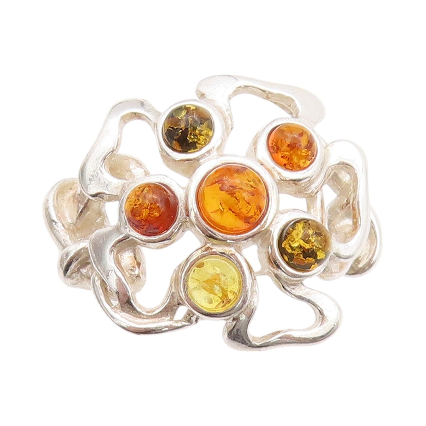 925 Sterling Silver Vintage Ring Cabochon Honey Amber Brutalist  SZ 6.5  RG32162