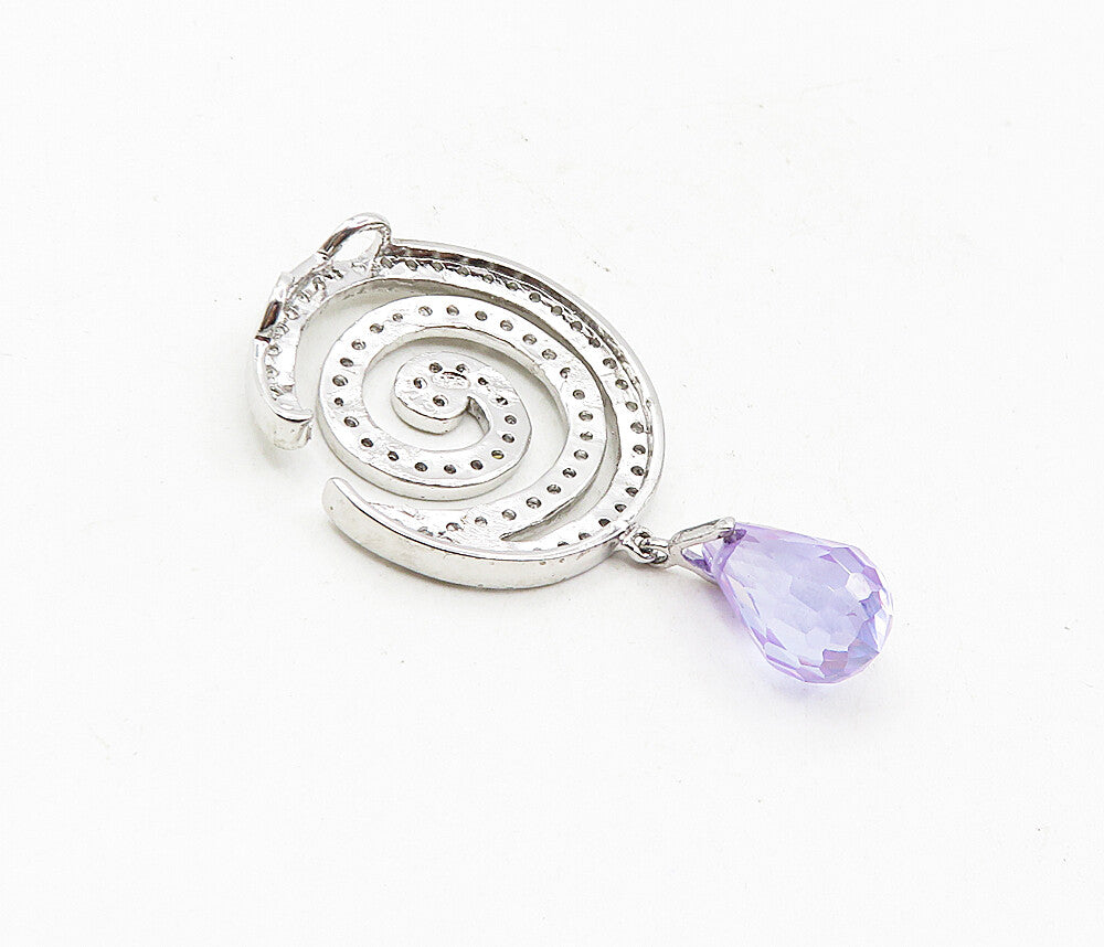 925 Sterling Silver  Amethyst & Topaz Spiral Dangling Tear Drop Pendant PT6624