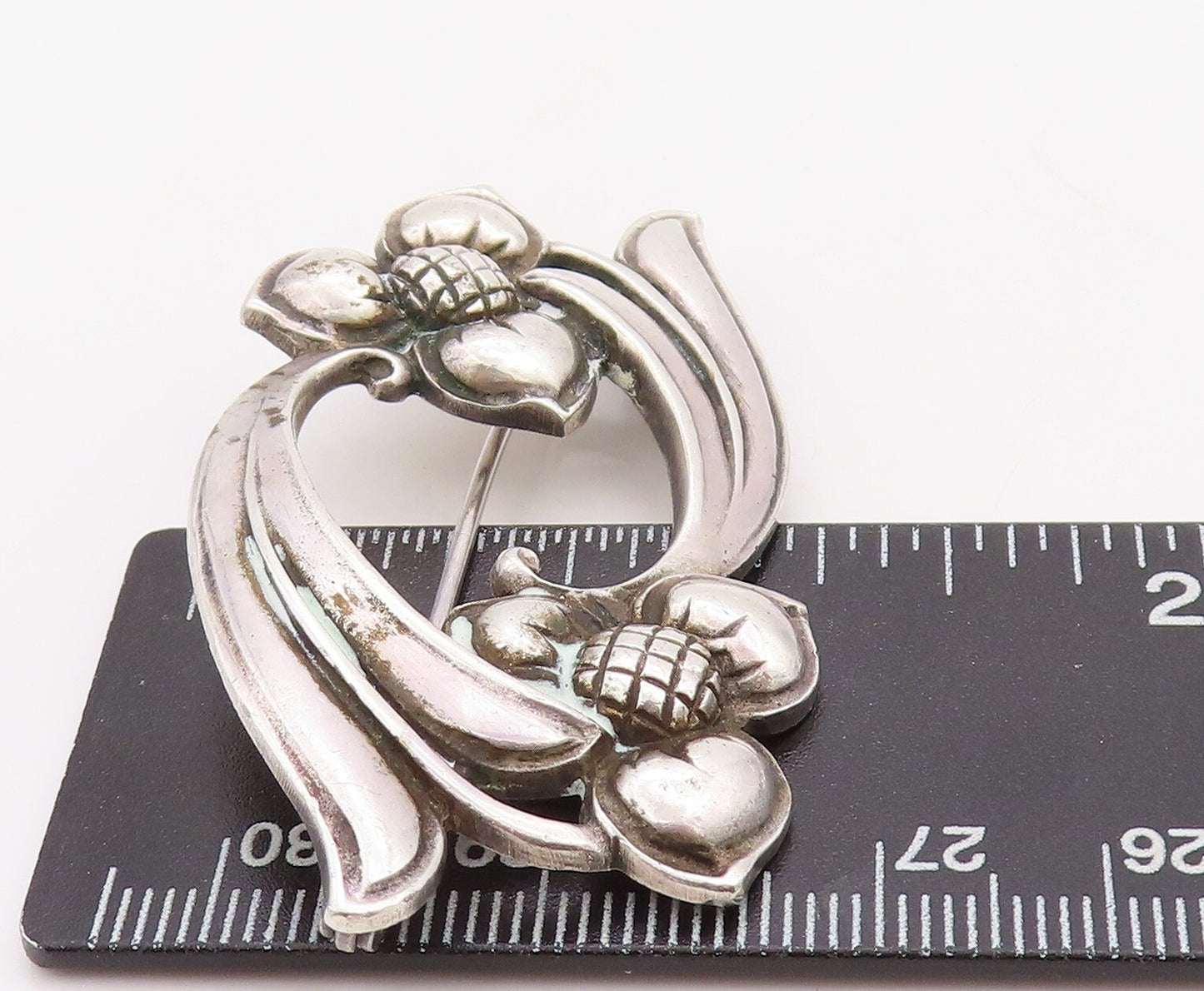 925 Sterling Silver Vintage Brooch Pin VIKING CRAFT Antique Floral Cut  BP11203