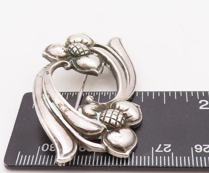 925 Sterling Silver Vintage Brooch Pin VIKING CRAFT Antique Floral Cut  BP11203