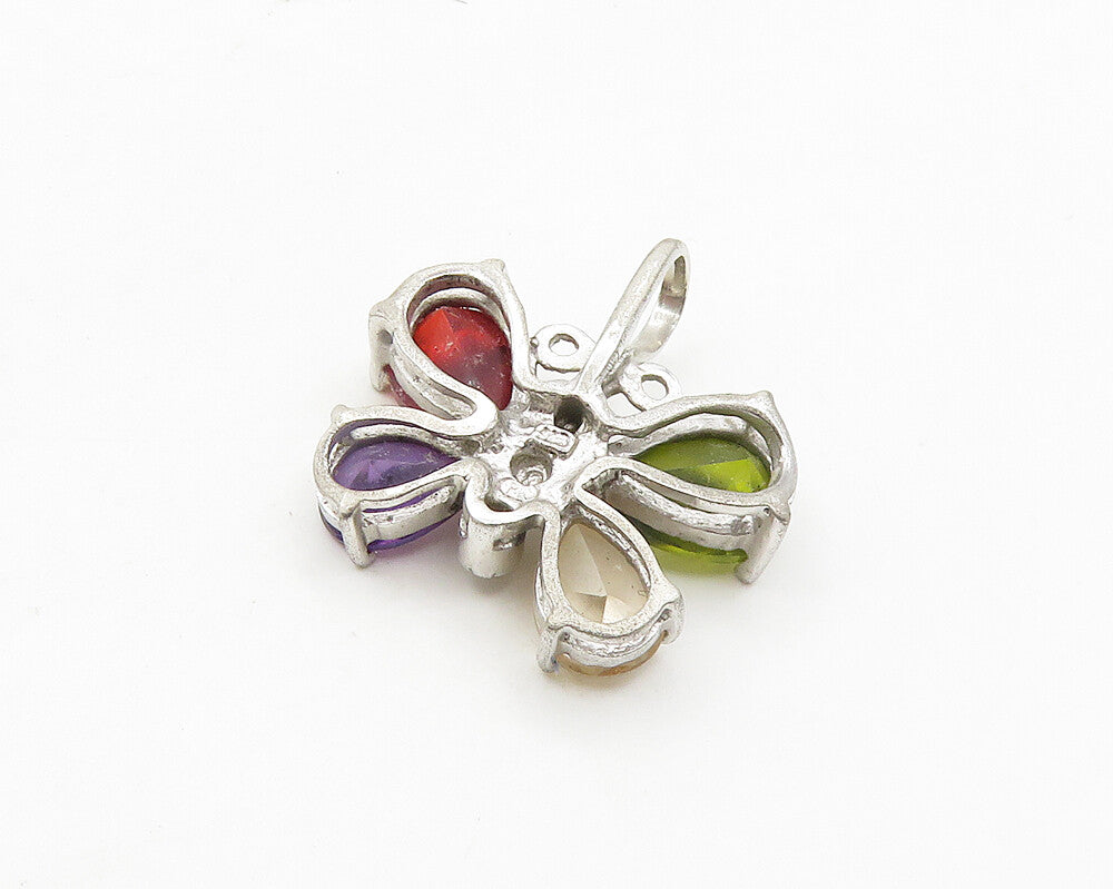 925 Silver  Vintage Topaz Garnet Amethyst & Peridot Butterfly Pendant  PT15044